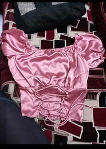 Pink Satin Corset Crop Top