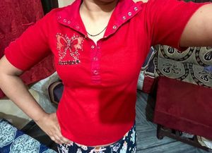 Red Embellished Polo Shirt