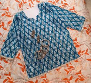Elegant Blue Printed Short Kurti