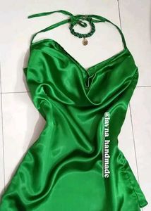 Green Satin Halter Dress