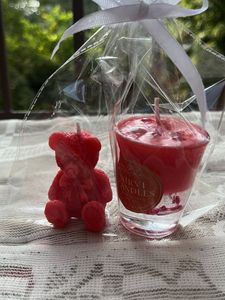 Combo Of Teddy Bear And One Glass Candle