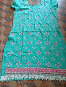 Sky Embroidery Printed Kurti For