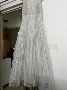 White Soft Net Fabric Floor Length Gown