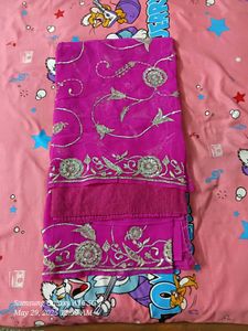 Pink Saree with Silver Embroidery
