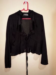 Cute Black Tie-Front Top