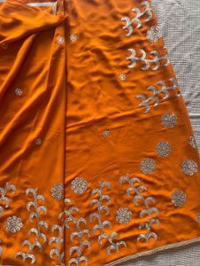 Orange Sequinned Heavy Saree