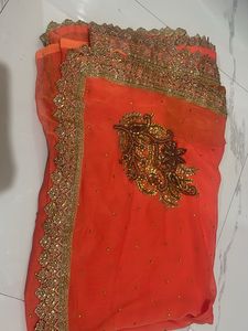 Orange Embroidered Saree