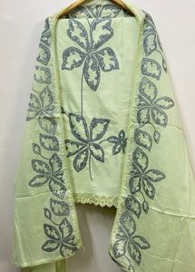 Lime Green Cotton Embroidery Suit