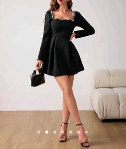 Black Pearl Trim Dress
