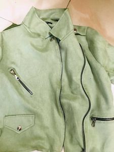 Suede Light Green Zipper Jacket