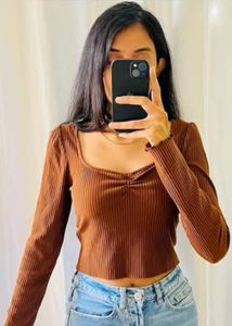 Brown Long Sleeve Crop Top