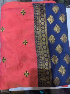 Elegant Coral &amp; Navy Saree