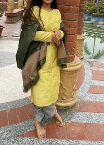 Yellow Kurti with grey salwar