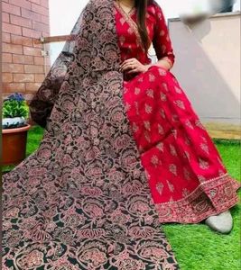 Red Anarkali Kurti with Dupatta Set