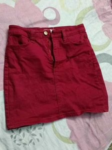 Red Denim Mini Skirt