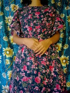 Floral Print Flutter Sleeve Dress