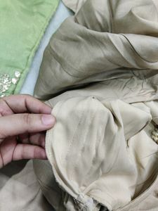 cream gown with mint green jacket