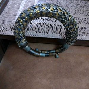 Braided Silver &amp; Gold Tone Cuff Bangle