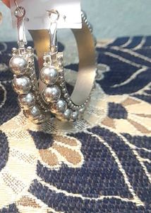 Silver Beaded Hoop Earrings