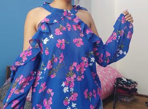 Flared Blue Off Shoulder Top