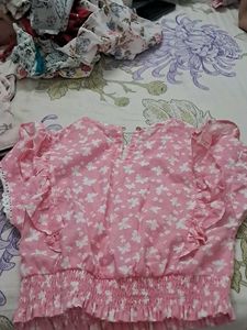Pink Floral Ruffle Top