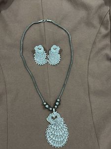 Peacock Pendant Necklace and Earrings Set