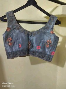 Gray Floral Embroidered Blouse