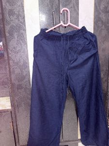 Navy Blue Cropped Linen Pants