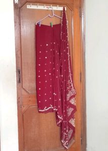 Fancy Maroon Ready to Wear Saree With Blouse