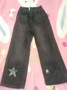 Star Printed Wide Leg Jeans