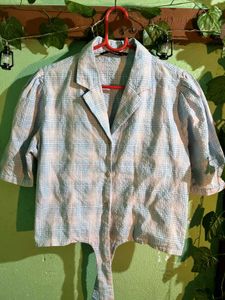 Cute Plaid Tie-Front Top