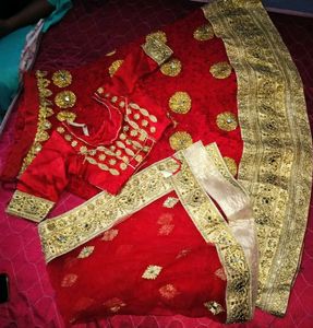Red & Gold Embroidered Indian Half Saree