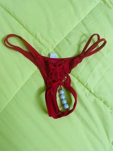 Women Thong Red Panty With Pearl