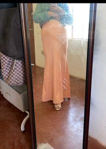 Peach Satin Maxi Skirt