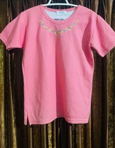 Pinteresty Pink Neck Embroidered Top
