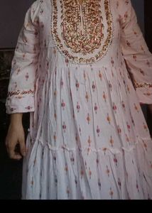 Embroidered Print Long Sleeve Flowy Gown