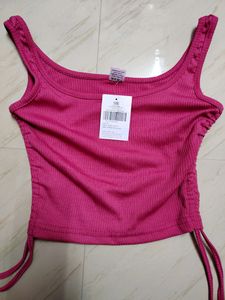 Magenta PinkRib Crop Top  With Price Tag