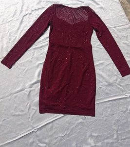 Contrast Sheer Mesh Sweetheart Neck Bodycon Dress