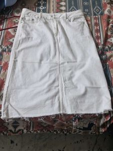 M&S UK 14 White Denim Midi Skirt