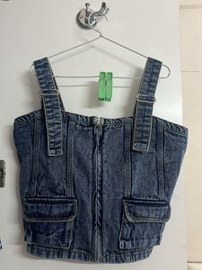 New Denim Strappy Crop Top