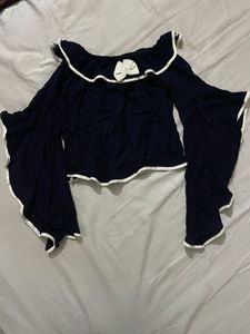 Navy Off-Shoulder Top with Bell Sleeves