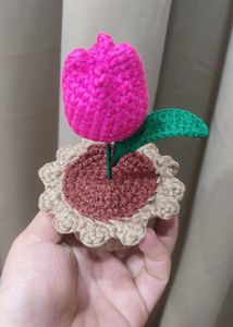 Crochet Pink Tulip in Pot