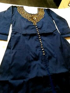 Royal Blue Beaded Gown with Lahanga Net Chunni