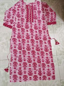 Pink Floral Print Kurti Pant CoOrd Set