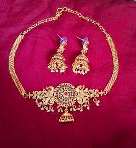 Peacock motifs, Stone Studded Jewellery Set
