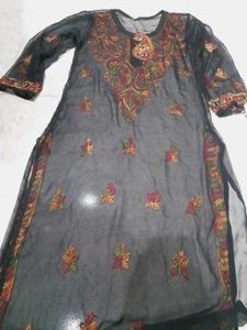 Embroidered chikankri Black Kurta