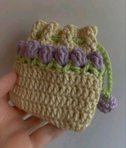 Cute Crochet Drawstring Pouches, 1 pouch