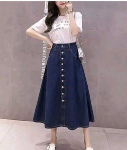 Denim Button-Front Skirt