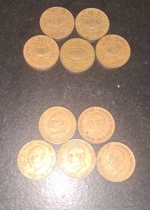 10 Vintage 20paisa Brass Coins