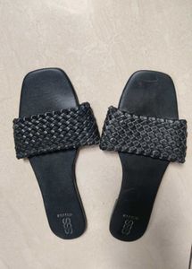 Chic Black Woven Slides